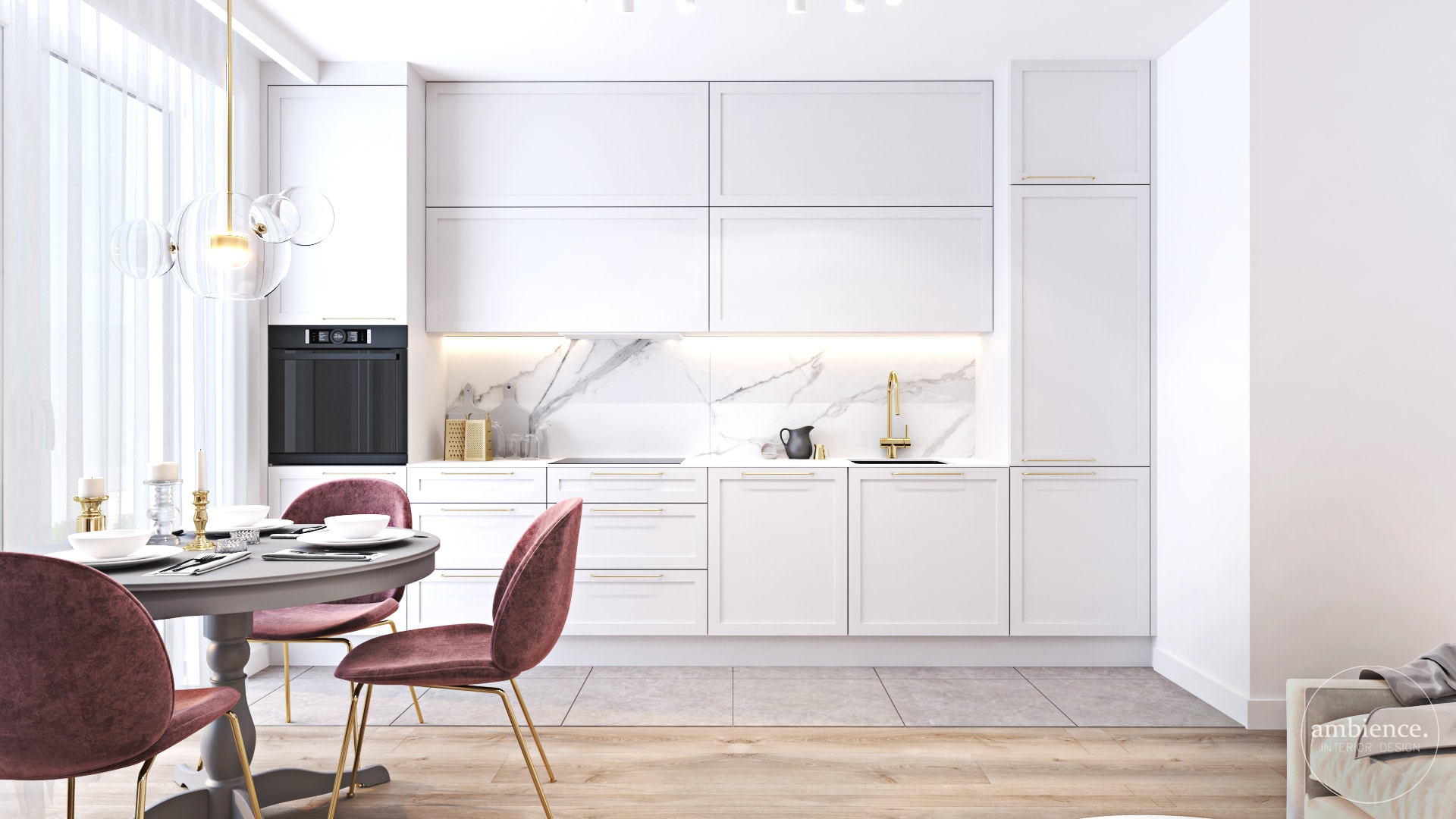 Mieszkanie łączące złoto i pudrowy róż